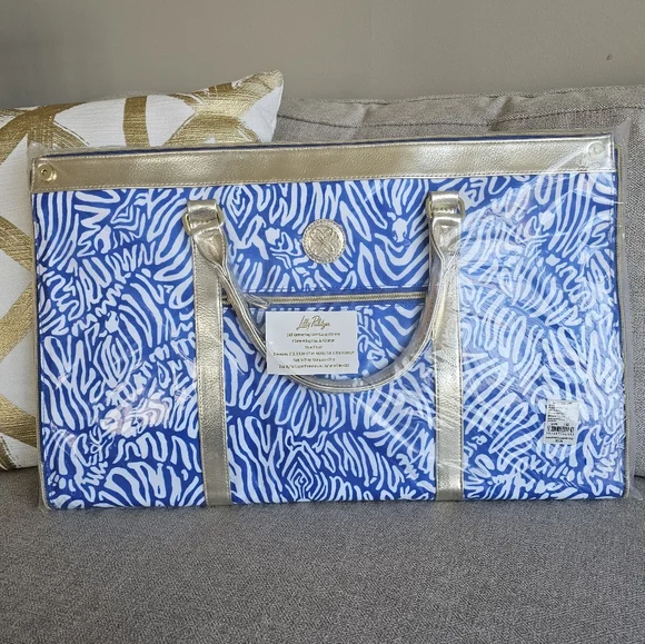 Lilly Pulitzer Weekender Garment Bag Combo Blue and White with Gold - Picture 5 of 10